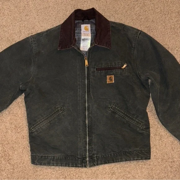 Carhartt Dark Green Jacket with Brown Collar Men’s J97 MOS - Picture 3 of 14